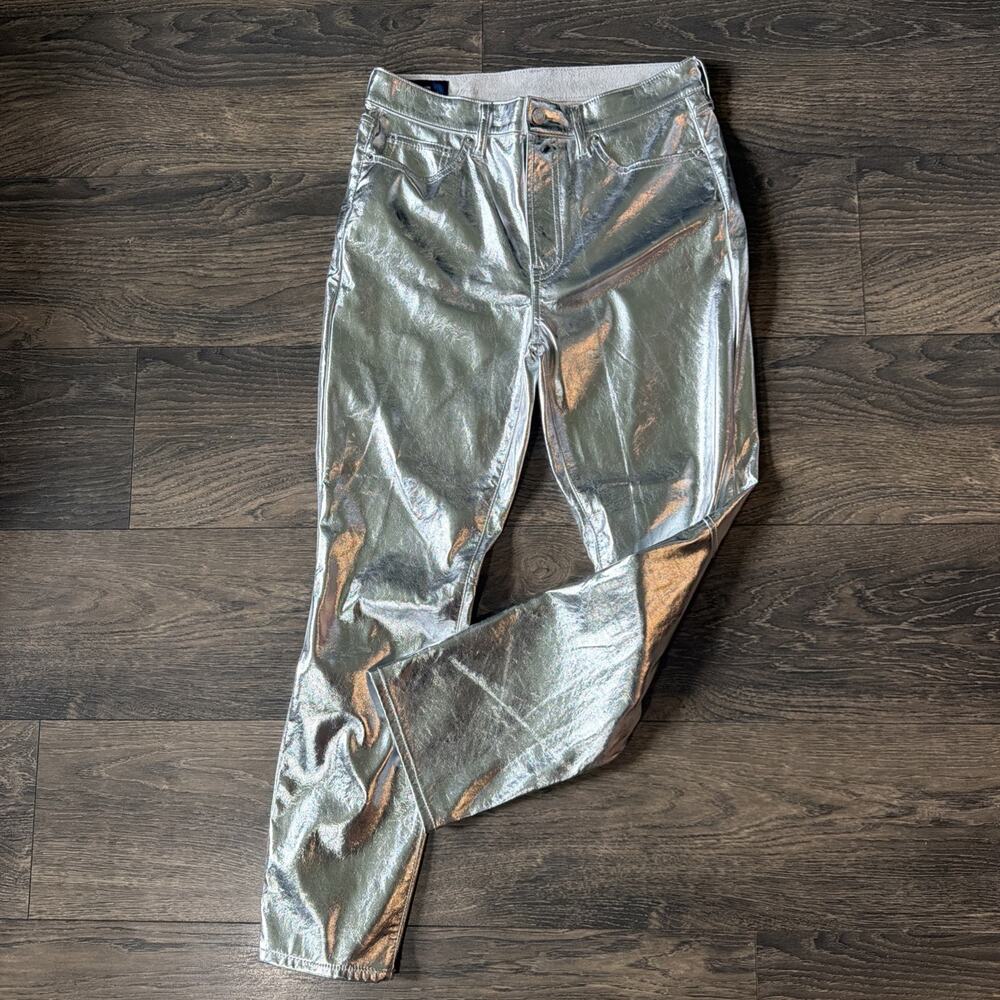 Y2K Gap Sz 8 29 Silver Metallic Jeans High Rise Vintage Slim Rave Futuristic